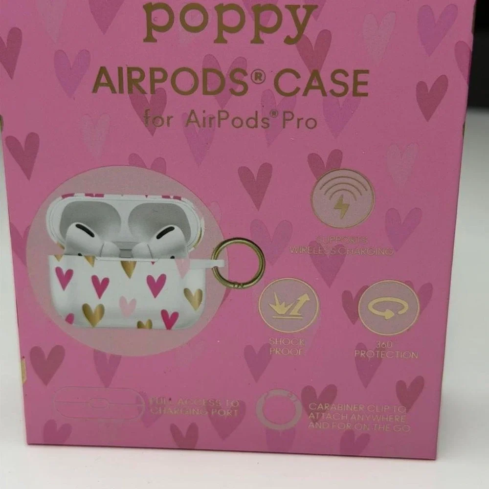 XO Poppy Heart AirPods Pro Case Pink Gold Wireless Charging Shockproof Coquette